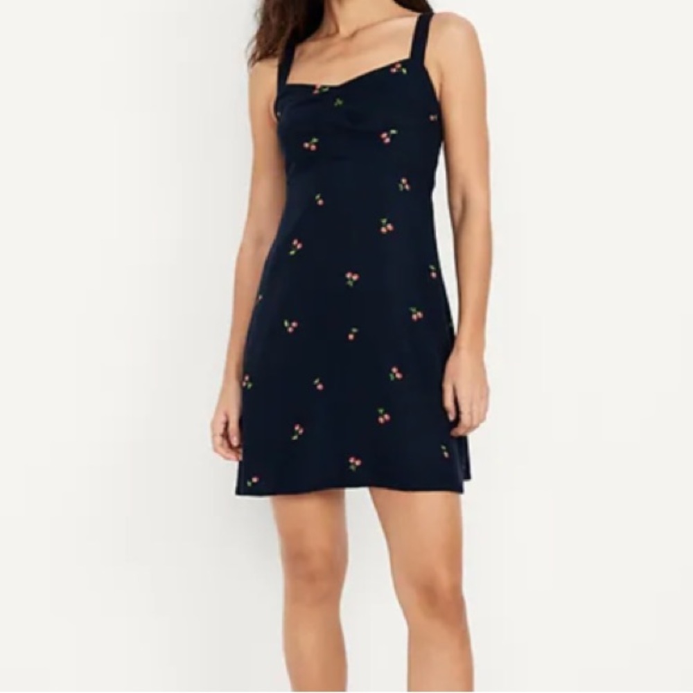 Old Navy Navy Cherry Fit & Flare Crepe Mini Dress